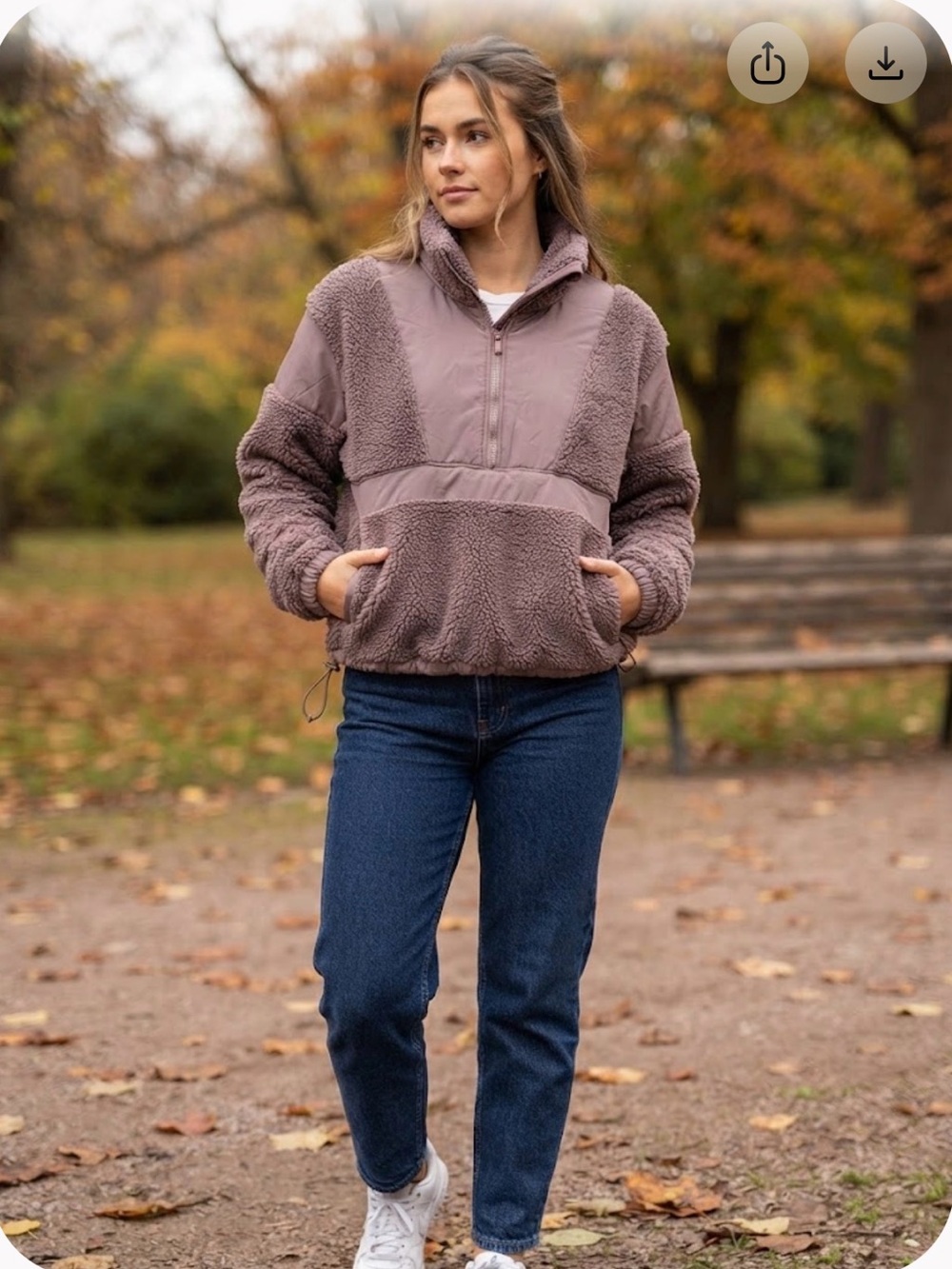 PINK Victoria's Secret Taupe Half-Zip Teddy Jacket